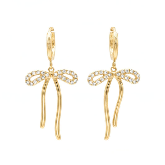 Pendientes Acero inoxidable dorado chapado oro 14ktes circonitas blancas engastadas diseño joyería osnor moda moderno fiesta fashion glamour lujo mujer 