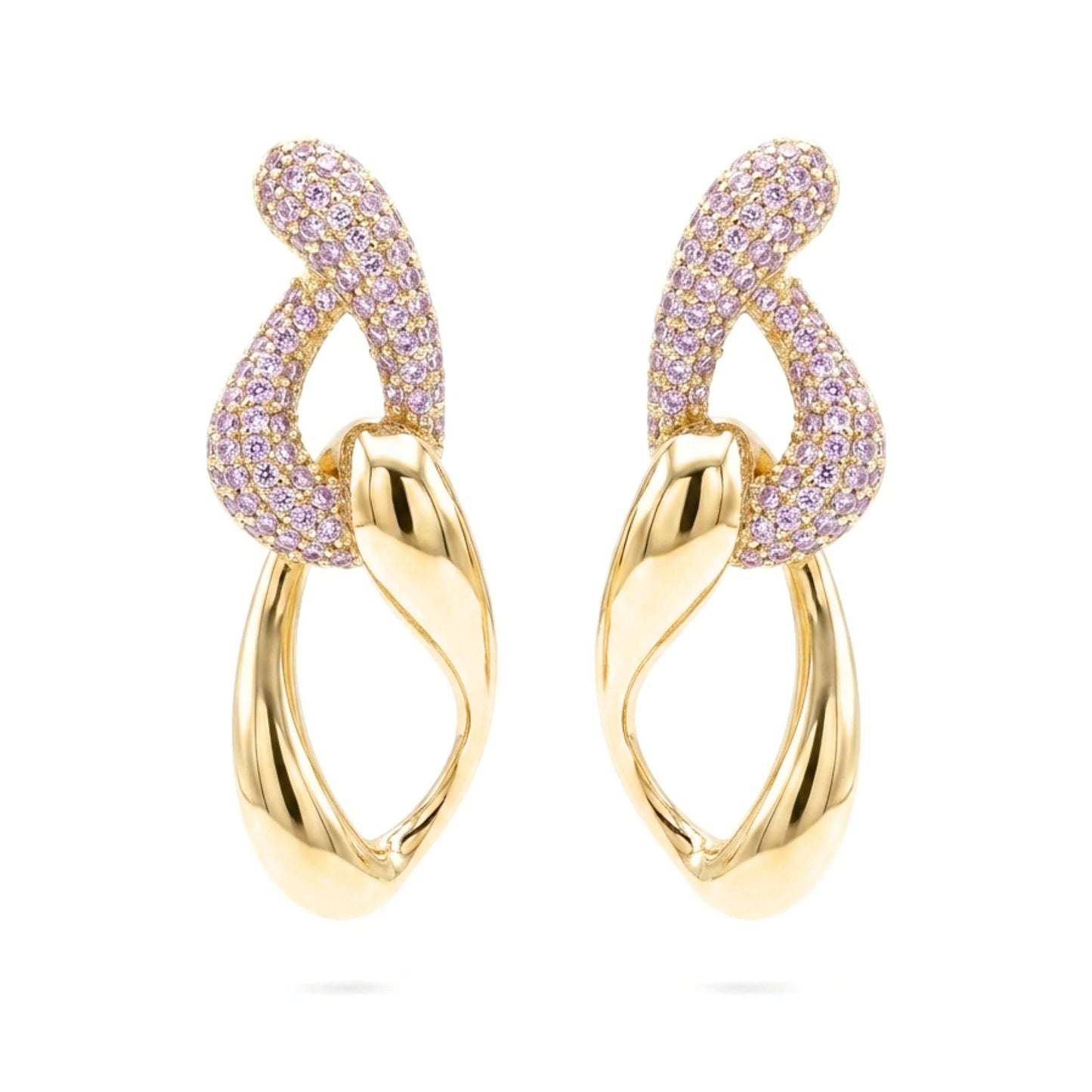 Pendientes Acero inoxidable dorado chapado oro 14ktes circonitas blancas engastadas diseño joyería osnor moda moderno elegante boda fiesta fashion glamour lujo mujer 
