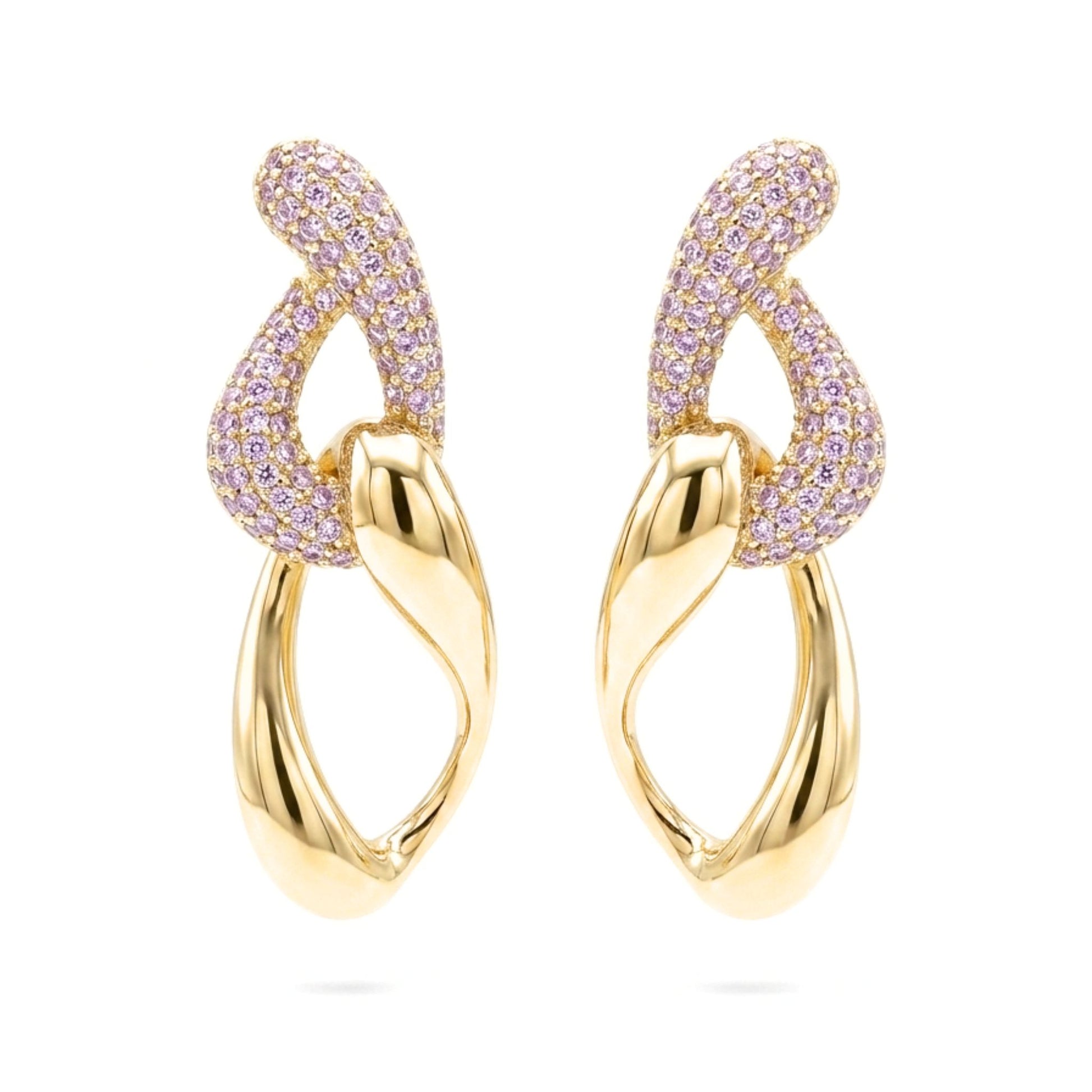 Pendientes Acero inoxidable dorado chapado oro 14ktes circonitas blancas engastadas diseño joyería osnor moda moderno elegante boda fiesta fashion glamour lujo mujer 
