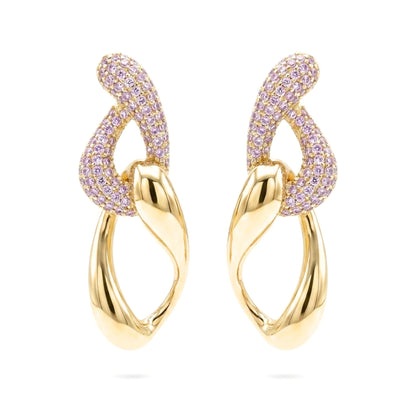 Pendientes Acero inoxidable dorado chapado oro 14ktes circonitas blancas engastadas diseño joyería osnor moda moderno elegante boda fiesta fashion glamour lujo mujer 