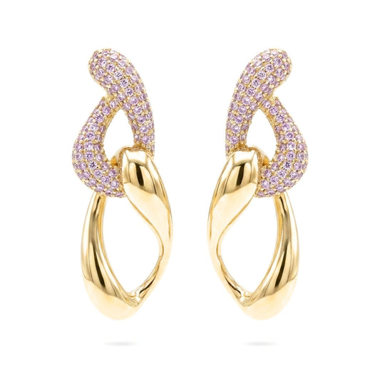 Pendientes Acero inoxidable dorado chapado oro 14ktes circonitas blancas engastadas diseño joyería osnor moda moderno elegante boda fiesta fashion glamour lujo mujer 
