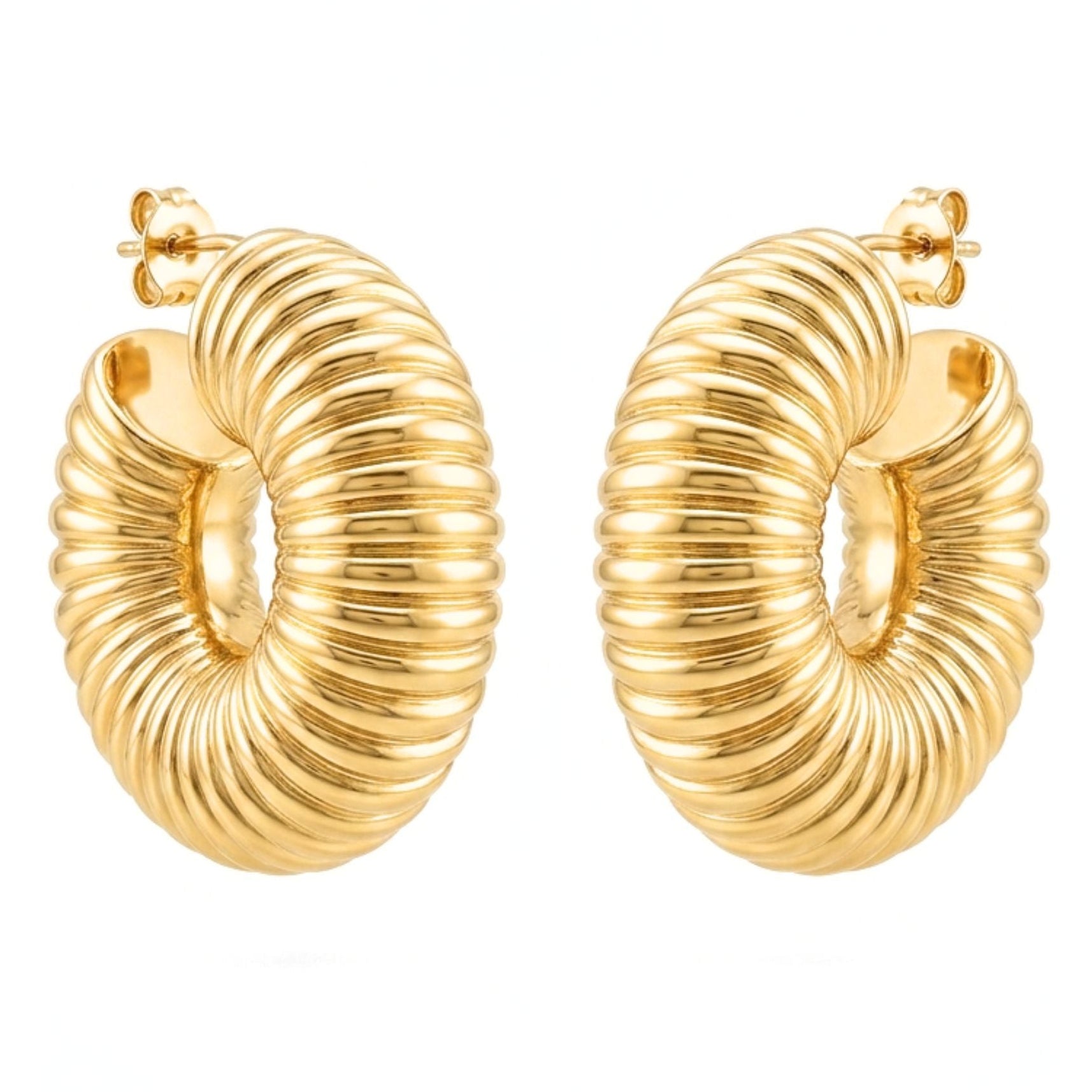 Pendientes acero inoxidable dorado chapado oro 14ktes aros argollas mujer diseño joyería osnor moda 