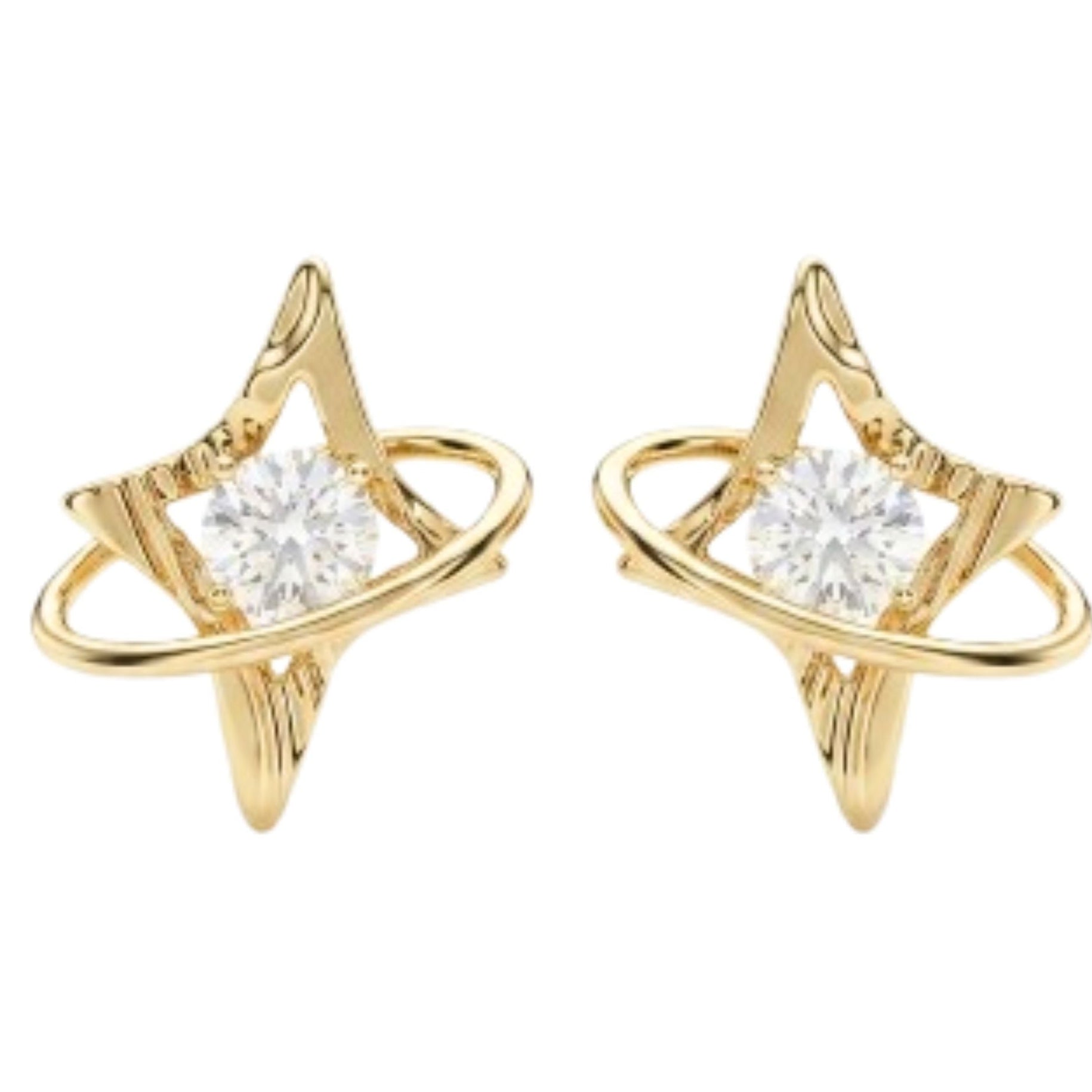 Pendientes Acero inoxidable dorado chapado oro 14ktes circonitas blancas engastadas diseño joyería osnor moda moderno elegante boda fiesta fashion glamour lujo mujer diferente 
