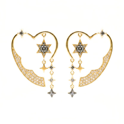 Pendientes Acero inoxidable dorado chapado oro 14ktes circonitas blancas engastadas diseño joyería osnor moda corazon