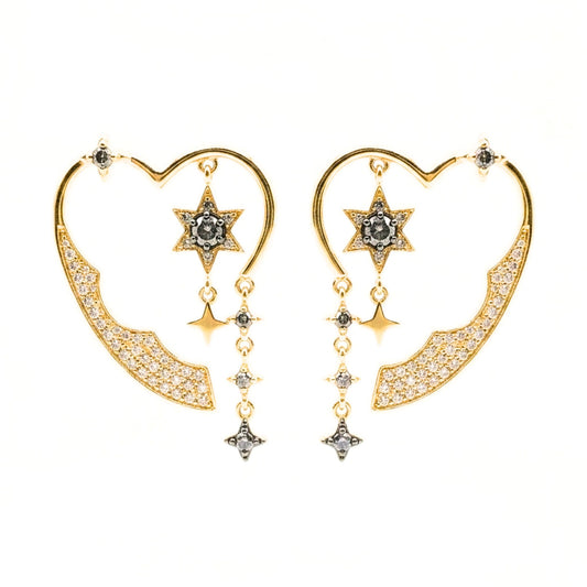 Pendientes Acero inoxidable dorado chapado oro 14ktes circonitas blancas engastadas diseño joyería osnor moda corazon