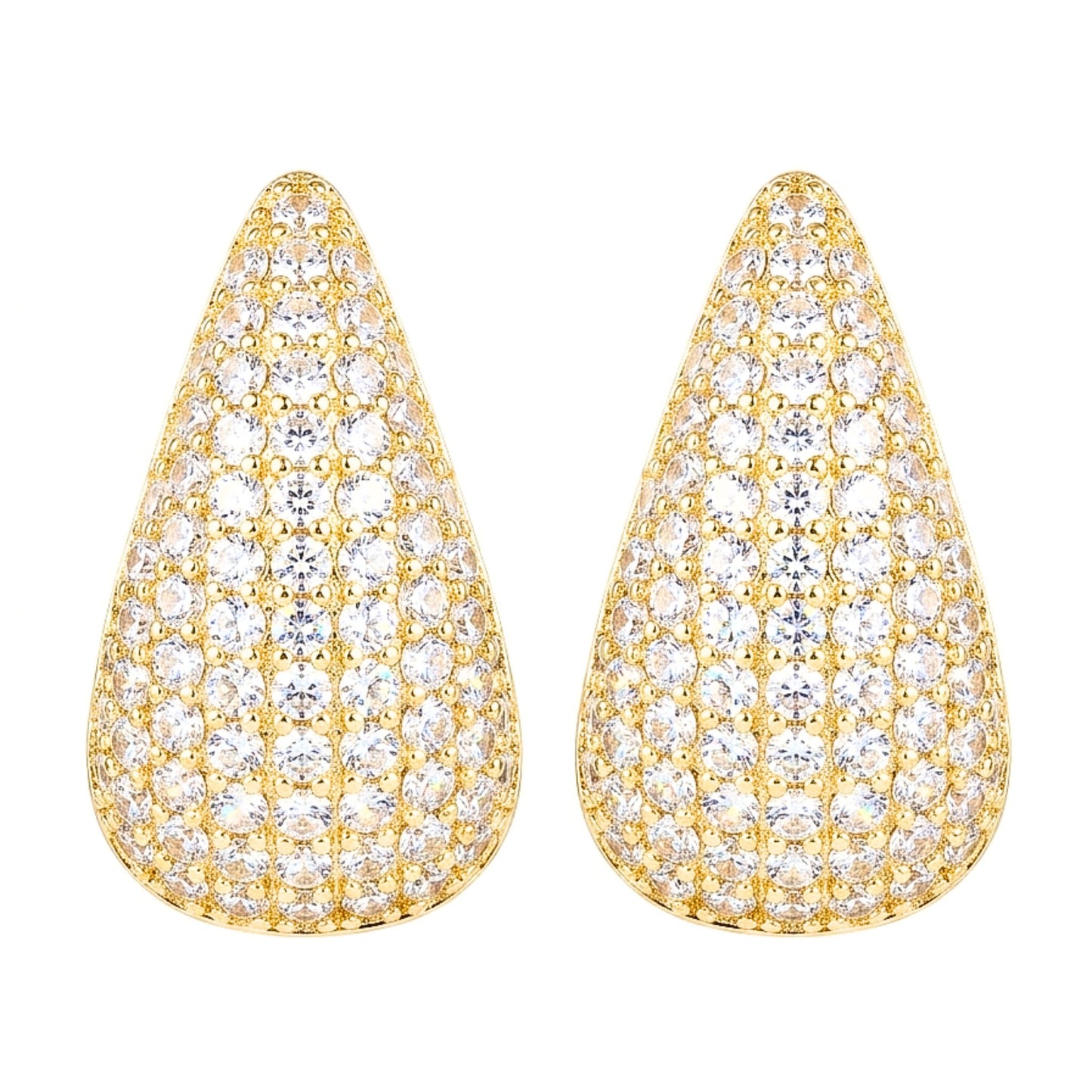 Pendientes Acero inoxidable dorado chapado oro 14ktes circonitas blancas engastadas diseño joyería osnor moda moderno elegante boda fiesta fashion glamour lujo mujer 