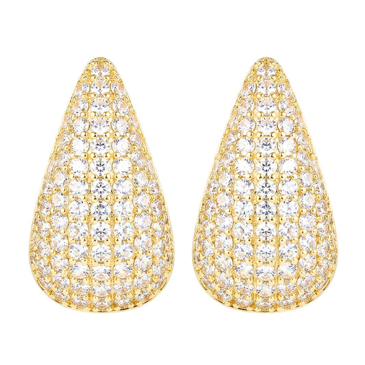 Pendientes Acero inoxidable dorado chapado oro 14ktes circonitas blancas engastadas diseño joyería osnor moda moderno elegante boda fiesta fashion glamour lujo mujer 