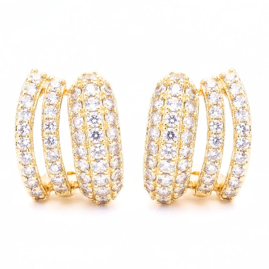 Pendientes Acero inoxidable dorado chapado oro 14ktes circonitas blancas engastadas diseño joyería osnor moda moderno elegante boda fiesta fashion glamour lujo mujer diferente 