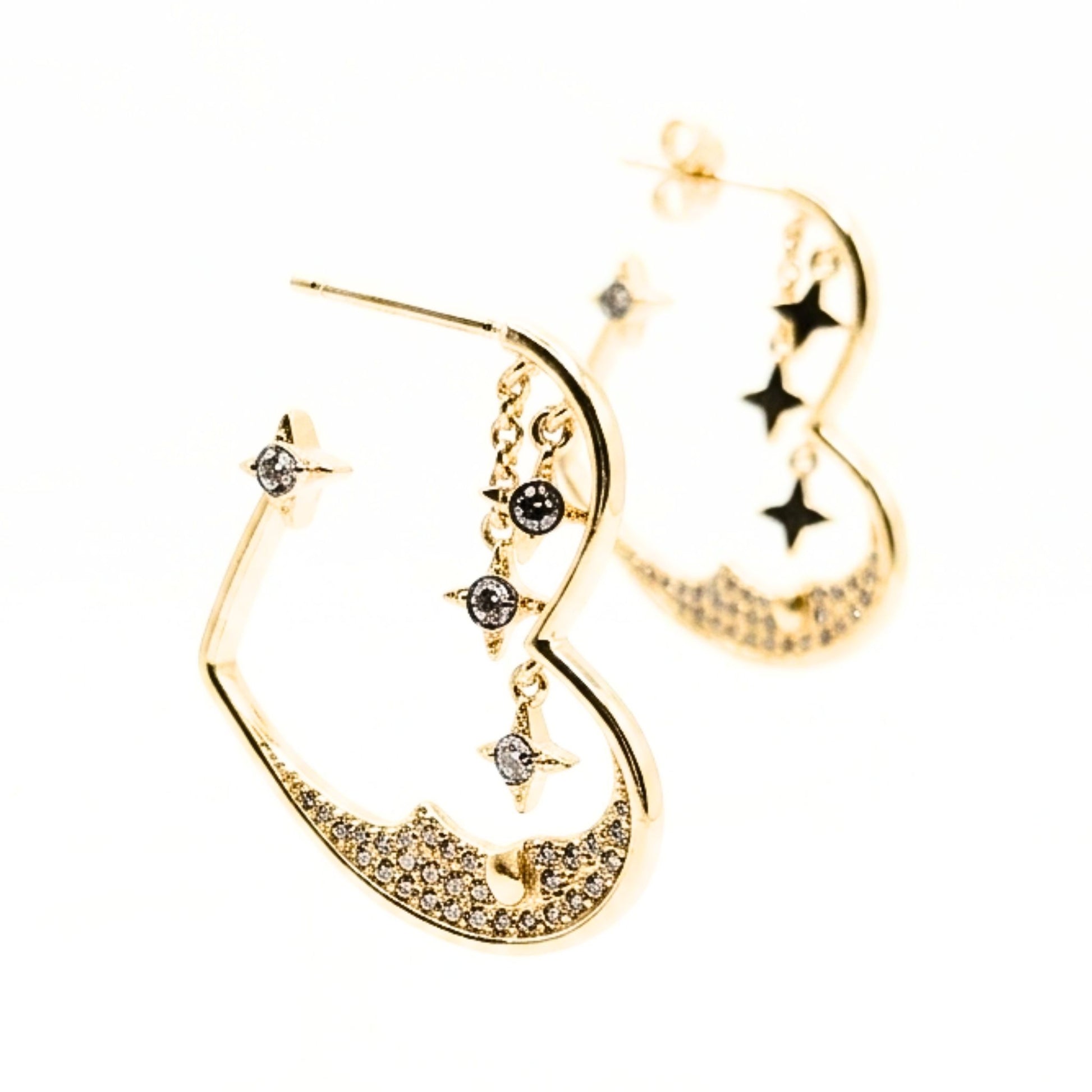 Pendientes acero inoxidable dorado chapado oro 14ktes circonitas blancas engastadas diseño joyería osnor moda 