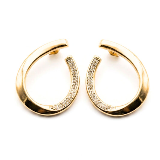Pendientes Acero inoxidable dorado chapado oro 14ktes y Circonitas blancas engastadas diseño joyería osnor moda 
