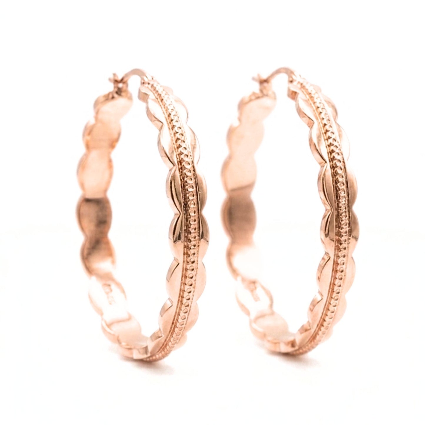 Pendientes Acero inoxidable oro rosa labrado brillo volumen moda moderno elegante boda fiesta fashion glamour lujo mujer aros argollas diseño joyería osnor moda 