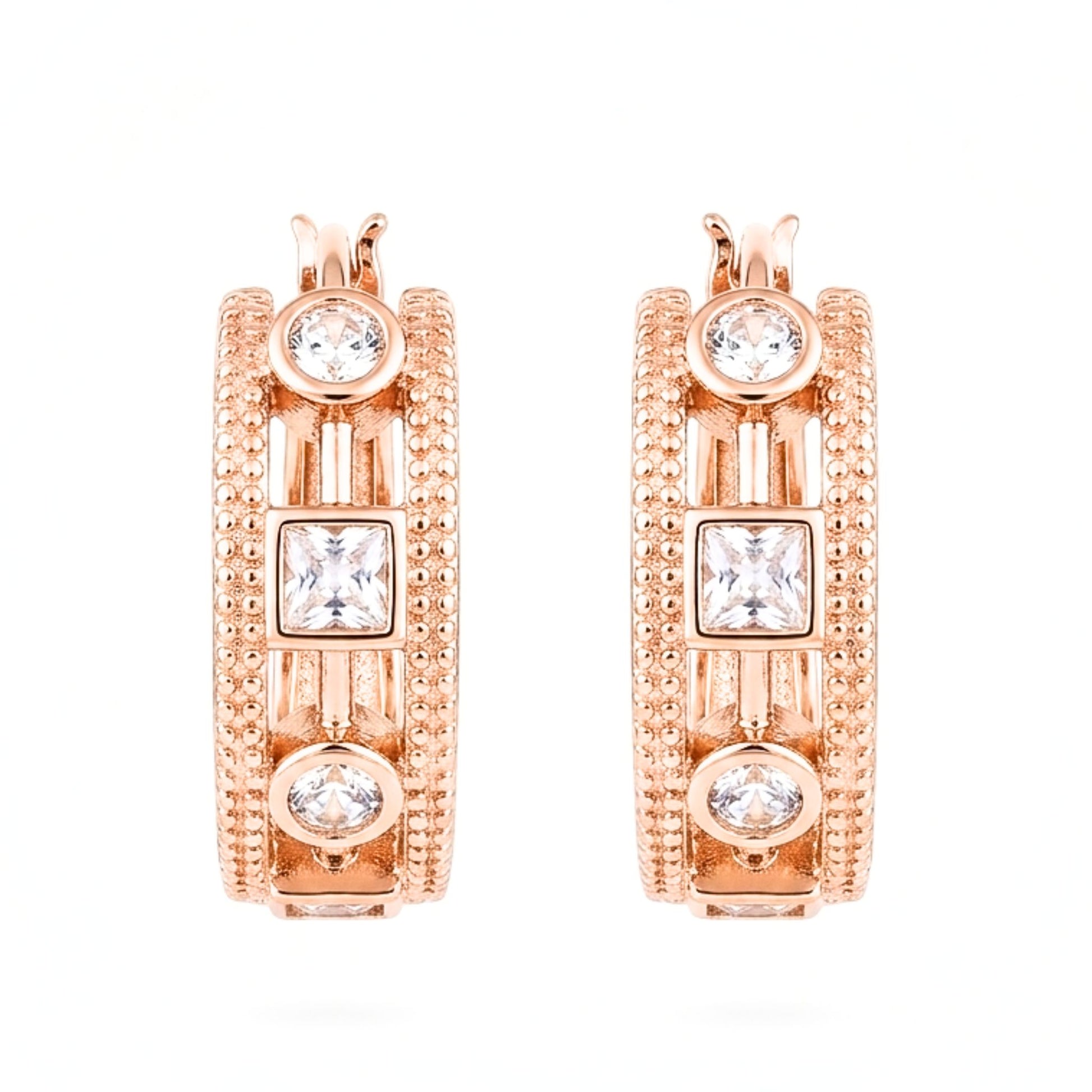 Pendiente aros argollas acero inoxidable rosa mujer diseño joyería osnor moda moderno elegante boda fiesta glamour lujo 