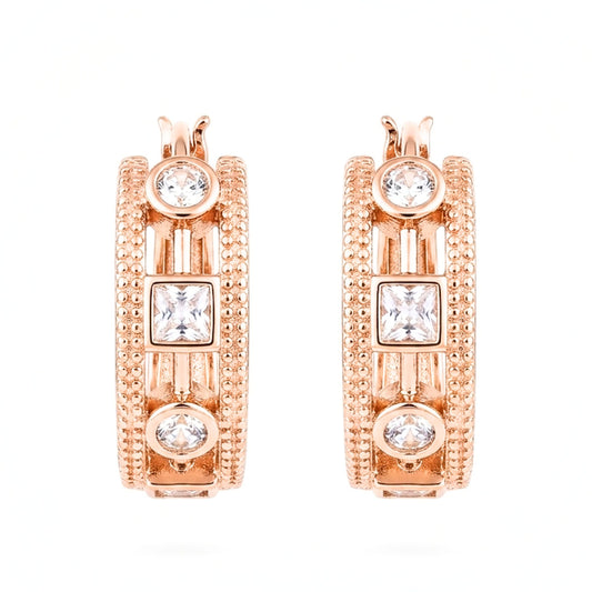 Pendiente aros argollas acero inoxidable rosa mujer diseño joyería osnor moda moderno elegante boda fiesta glamour lujo 