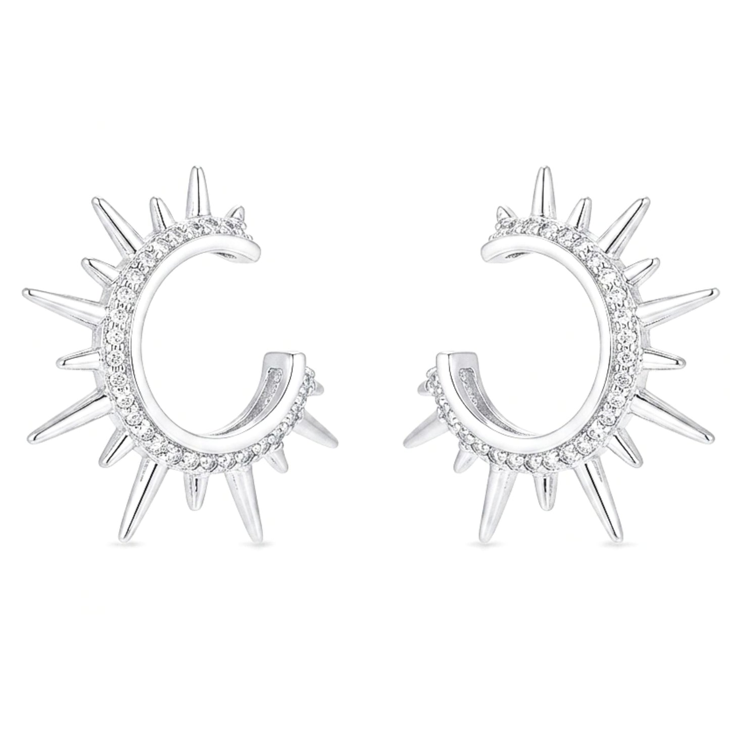 Pendientes Acero inoxidable plateado Circonitas blancas sol diseño joyería osnor moda moderno elegante boda fiesta fashion glamour lujo 