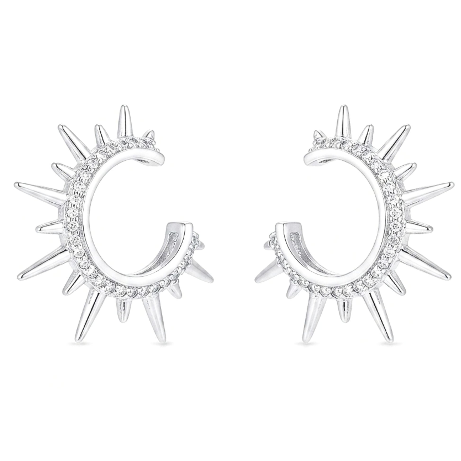 Pendientes Acero inoxidable plateado Circonitas blancas sol diseño joyería osnor moda moderno elegante boda fiesta fashion glamour lujo 