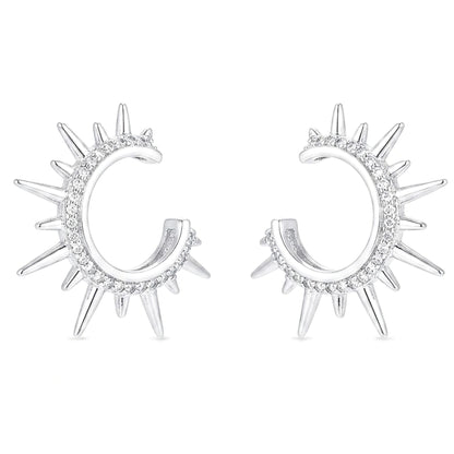 Pendientes Acero inoxidable plateado Circonitas blancas sol diseño joyería osnor moda moderno elegante boda fiesta fashion glamour lujo 