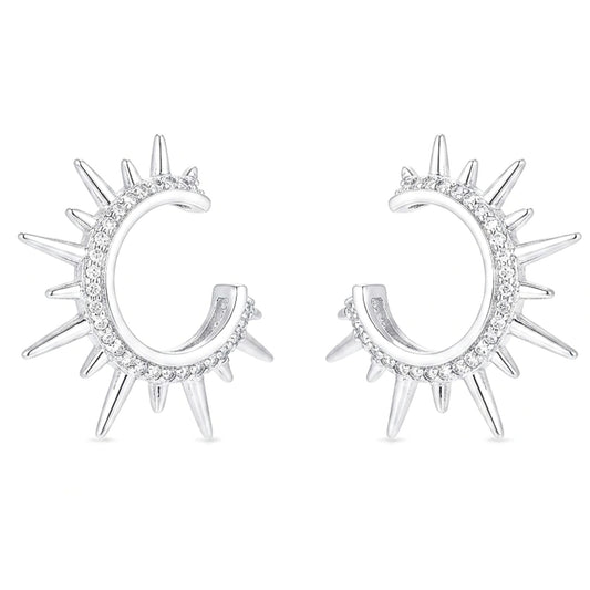 Pendientes Acero inoxidable plateado Circonitas blancas sol diseño joyería osnor moda moderno elegante boda fiesta fashion glamour lujo 