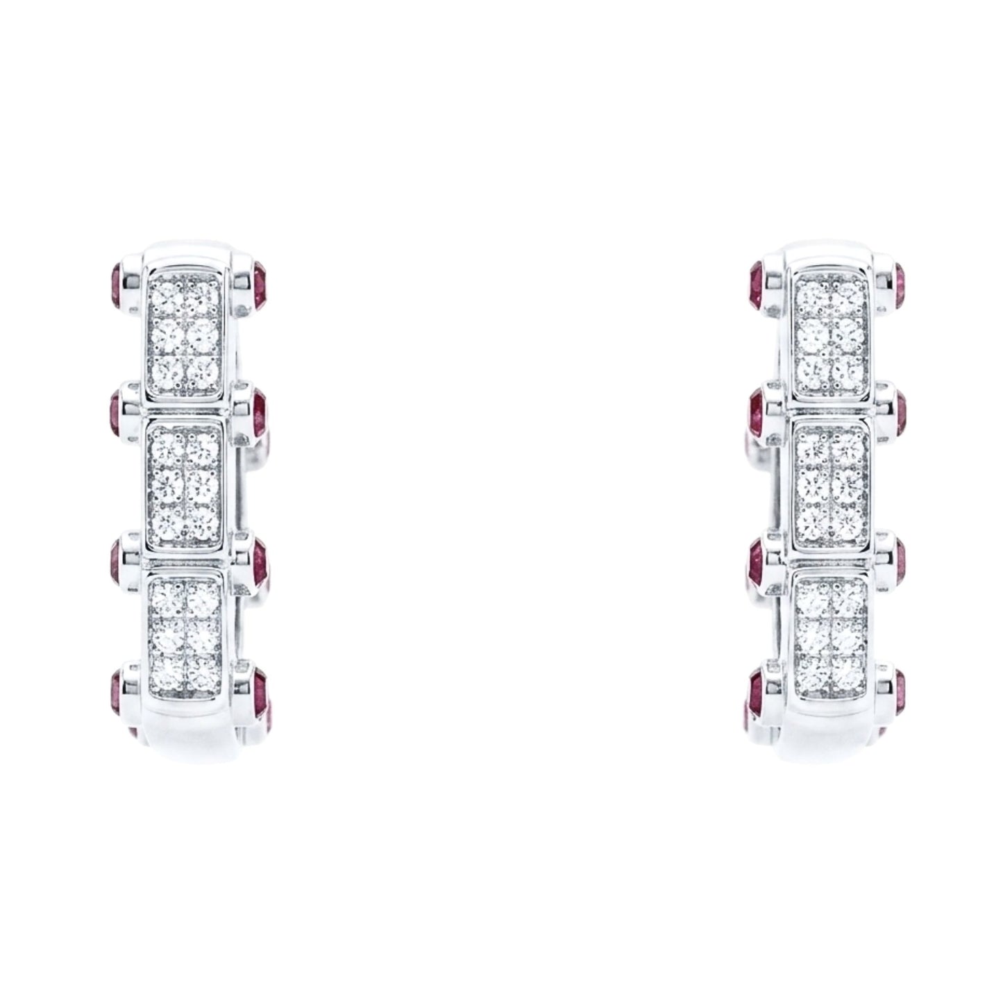Pendientes Acero inoxidable plateado mujer circonitas blancas y rojas engastadas diseño joyería osnor moda 