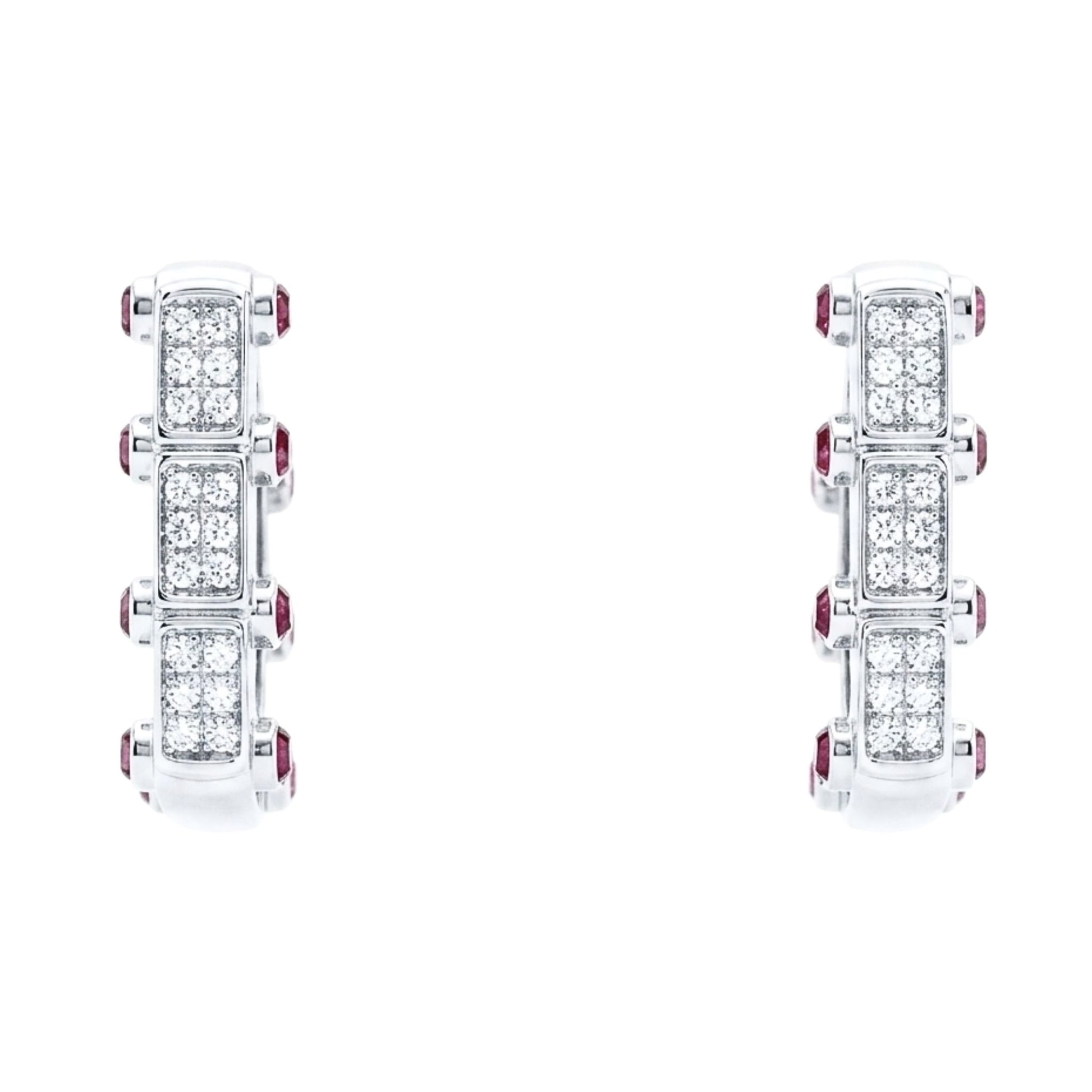 Pendientes Acero inoxidable plateado mujer circonitas blancas y rojas engastadas diseño joyería osnor moda 