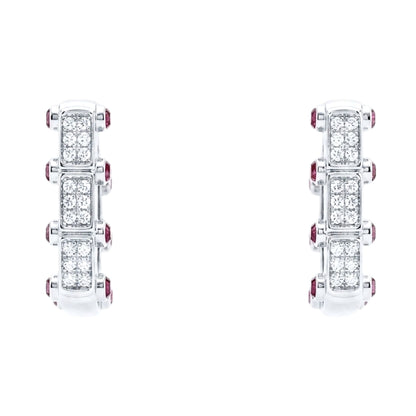 Pendientes Acero inoxidable plateado mujer circonitas blancas y rojas engastadas diseño joyería osnor moda 