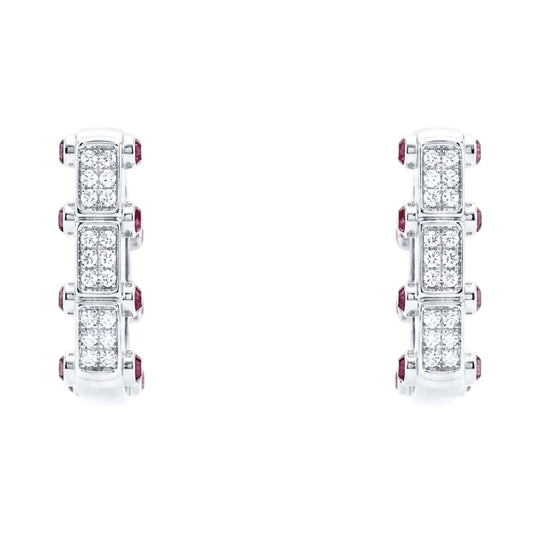 Pendientes Acero inoxidable plateado mujer circonitas blancas y rojas engastadas diseño joyería osnor moda 