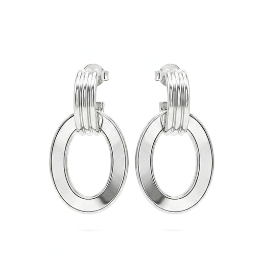 Pendiente de acero inoxidable plateado mujer diseño joyería osnor moda moderno elegante boda fiesta fashion mujer boda largo nácar 