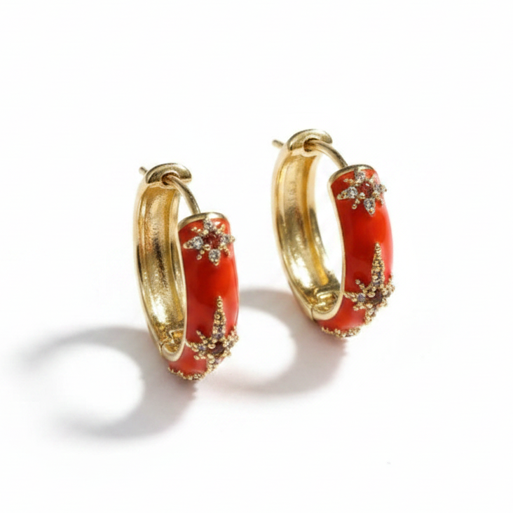 Pendientes aro rojo esmalte fondo blanco