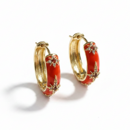 Pendientes aro rojo esmalte fondo blanco
