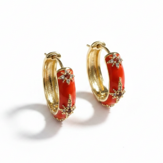 Pendientes aro rojo esmalte fondo blanco