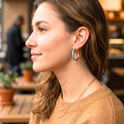Pendientes Aros Argollas Mujer · Esmalte Azul Turquesa · Acero Chapado Oro 14K