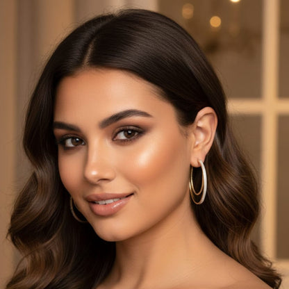 pendiente aros argollas chapado acero dorado diseño mujer 