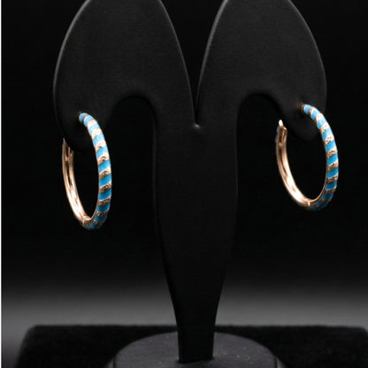 Pendientes Aros Argollas Mujer · Esmalte Azul Turquesa · Acero Chapado Oro 14K