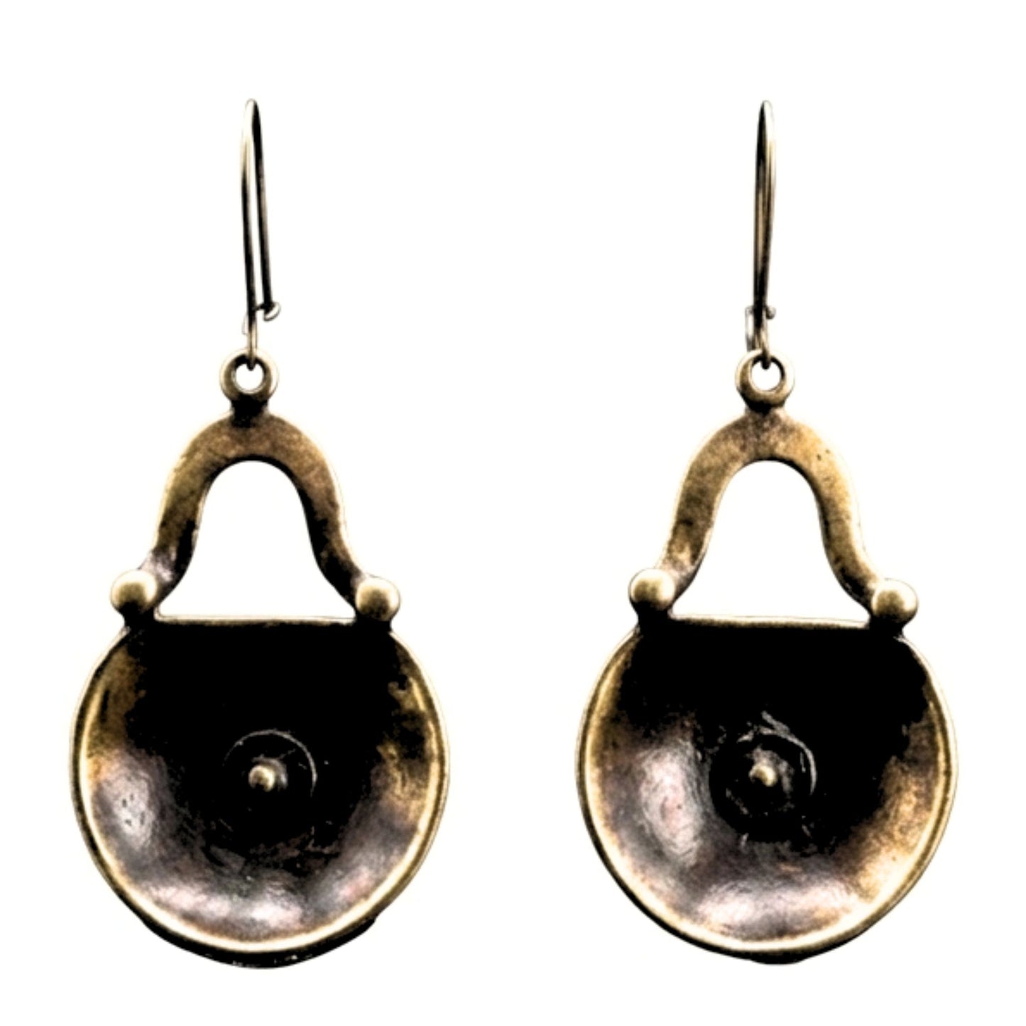 Pendiente de bronce dorado envejecido vintage volumen arte escultura artesanía exclusivo único diseño joyería osnor moda moderno elegante boda fiesta fashion glamour lujo mujer 