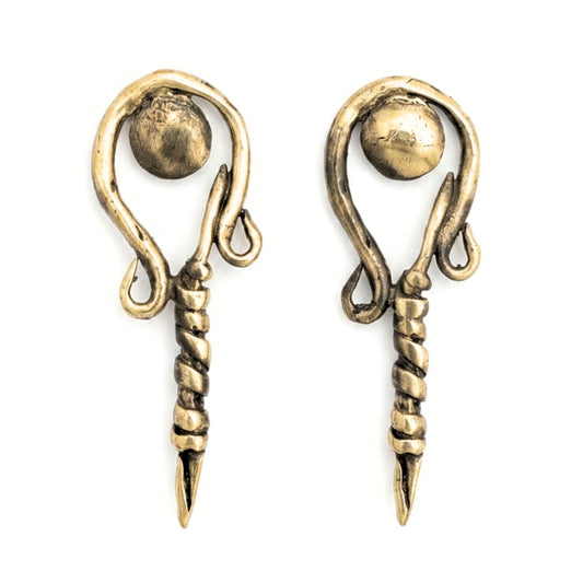 Pendientes de bronce dorado envejecido vintage volumen arte escultura artesanía mujer vintage volumen diseño joyería osnor moda moderno elegante boda fiesta glamour lujo mujer diferente exclusivo 