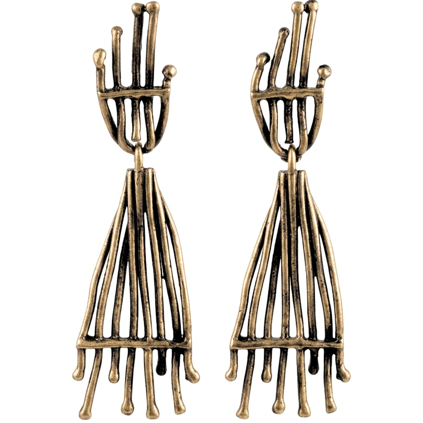 Pendientes de bronce dorado envejecido vintage volumen arte escultura artesanía mujer vintage único exclusivo diseño joyería osnor moda moderno elegante boda fiesta glamour lujo 