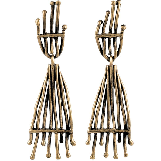 Pendientes de bronce dorado envejecido vintage volumen arte escultura artesanía mujer vintage único exclusivo diseño joyería osnor moda moderno elegante boda fiesta glamour lujo 