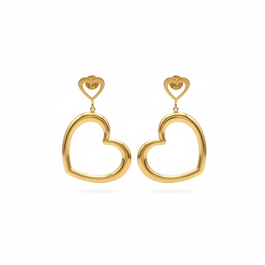 Pendientes corazón fondo blanco acero dorado diseño joyeria osnor