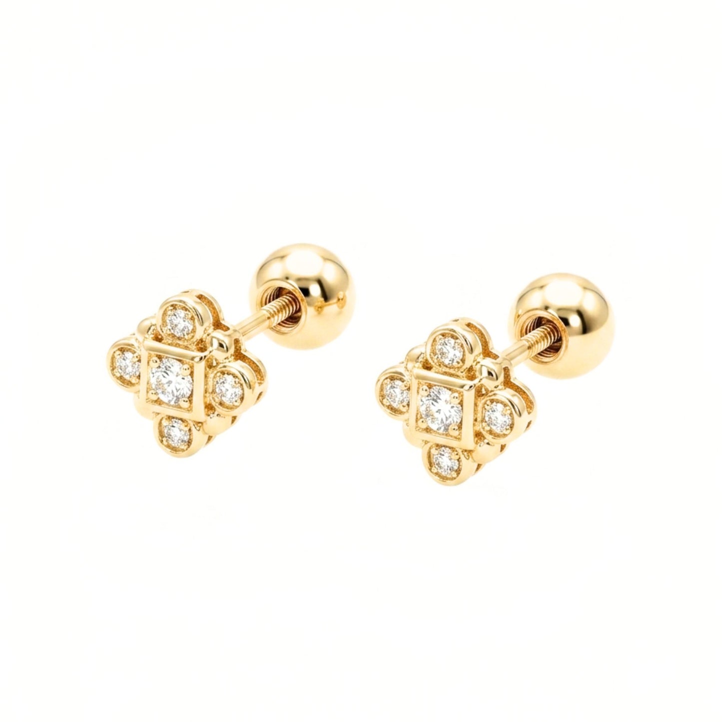 Pendientes de plata baño de oro dorados y Circonitas blancas engastadas diseño joyería osnor minimalista