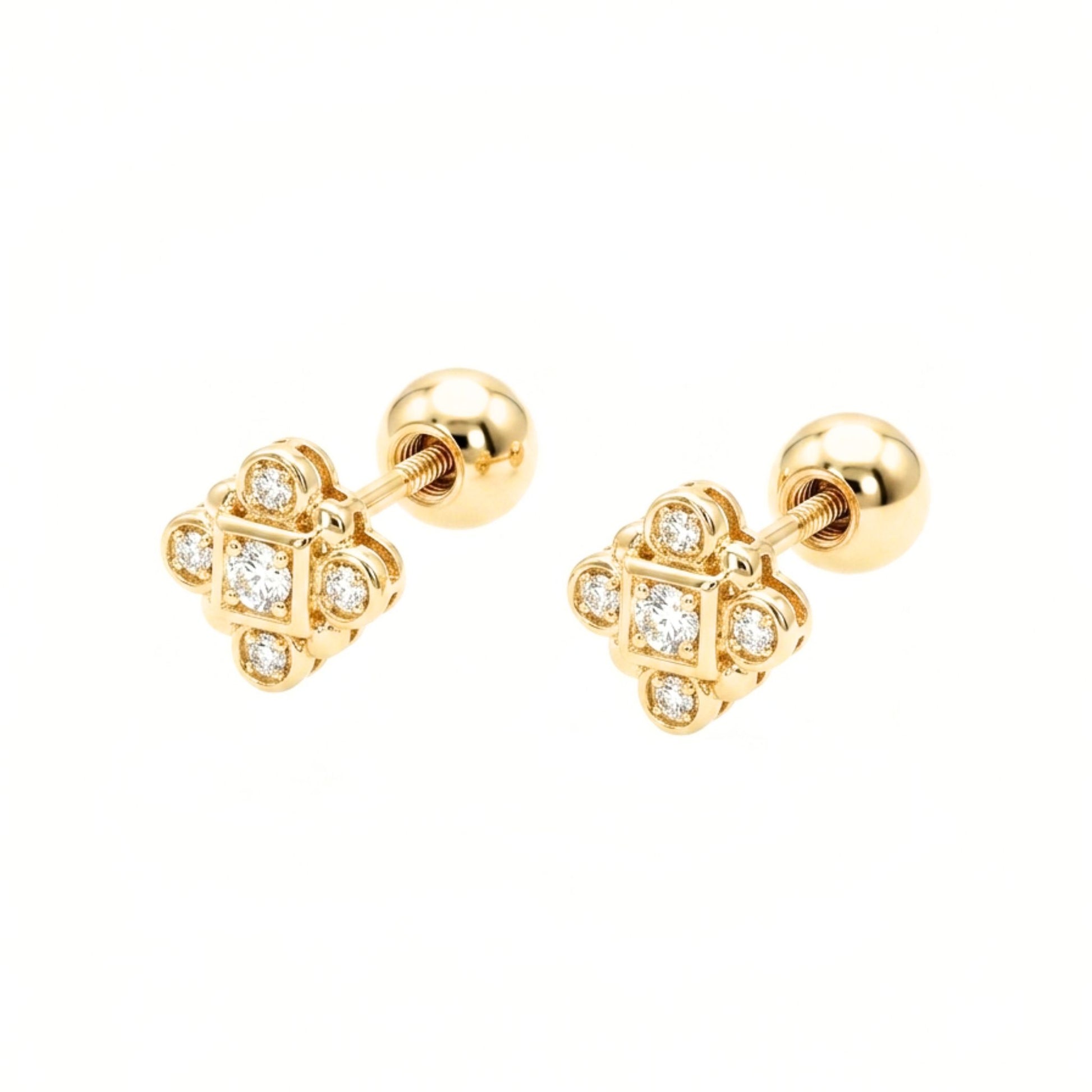 Pendientes de plata baño de oro dorados y Circonitas blancas engastadas diseño joyería osnor minimalista