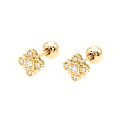 Pendientes de plata baño de oro dorados y Circonitas blancas engastadas diseño joyería osnor minimalista