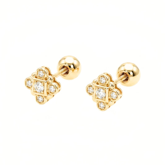 Pendientes de plata baño de oro dorados y Circonitas blancas engastadas diseño joyería osnor minimalista