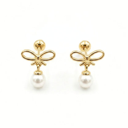 Pendientes de plata dorado perla cierre rosca diseño joyería osnor 