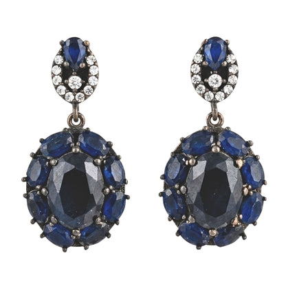 Pendientes de plata y bronce piedras naturales minerales vintage volumen ágata azul Circonitas diseño joyería osnor moda moderno elegante boda fiesta glamour lujo exclusivo 