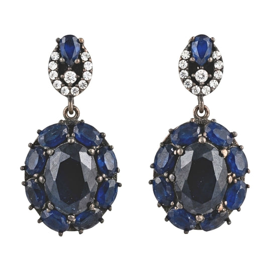 Pendientes de plata y bronce piedras naturales minerales vintage volumen ágata azul Circonitas diseño joyería osnor moda moderno elegante boda fiesta glamour lujo exclusivo 