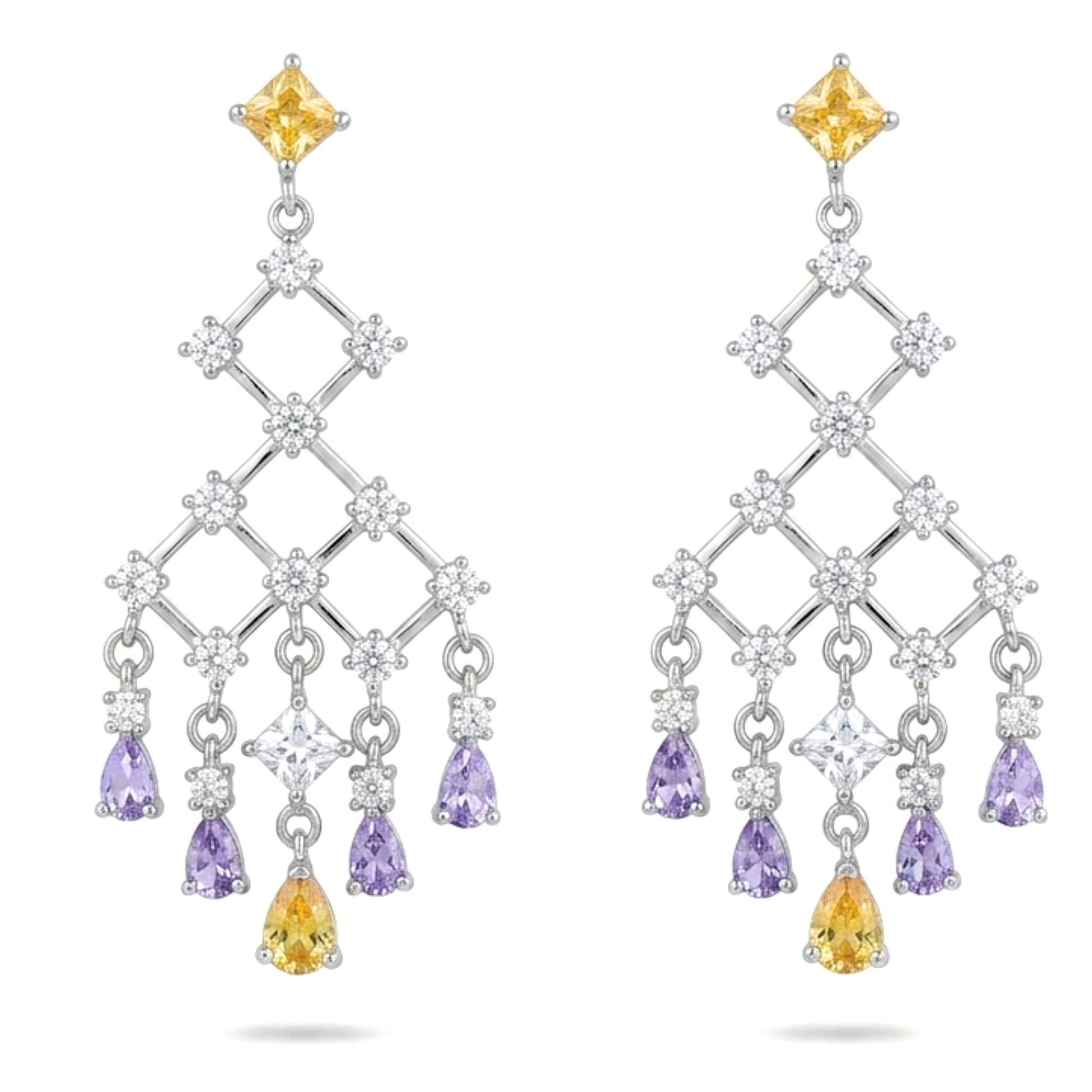 Pendientes Plata con rodio y Circonitas cierre presion largo volumen diseño joyería osnor moda moderno elegante boda fiesta glamour lujo exclusivo único 