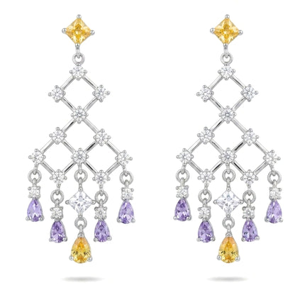Pendientes Plata con rodio y Circonitas cierre presion largo volumen diseño joyería osnor moda moderno elegante boda fiesta glamour lujo exclusivo único 