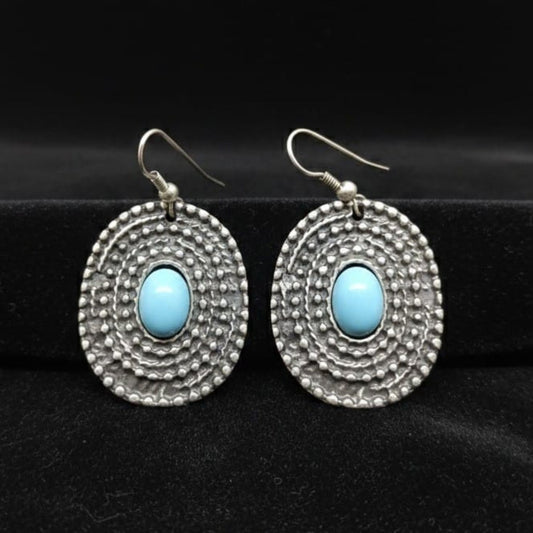 Pendientes Zamak hipoalergénico piedra color turquesa cierre gancho-hippie Joyería Osnor