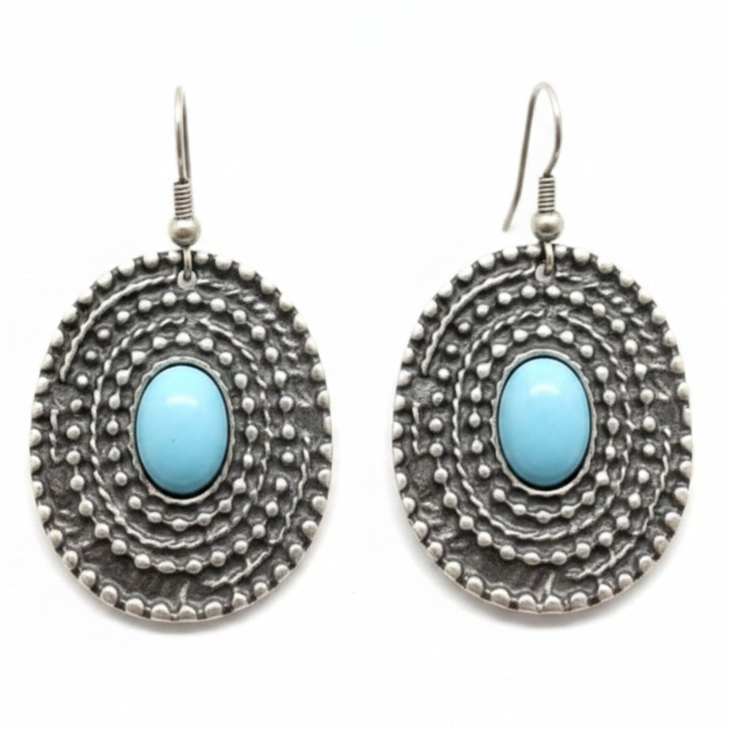 Pendientes Zamak hipoalergénico piedra color turquesa cierre gancho-hippie Joyería Osnor