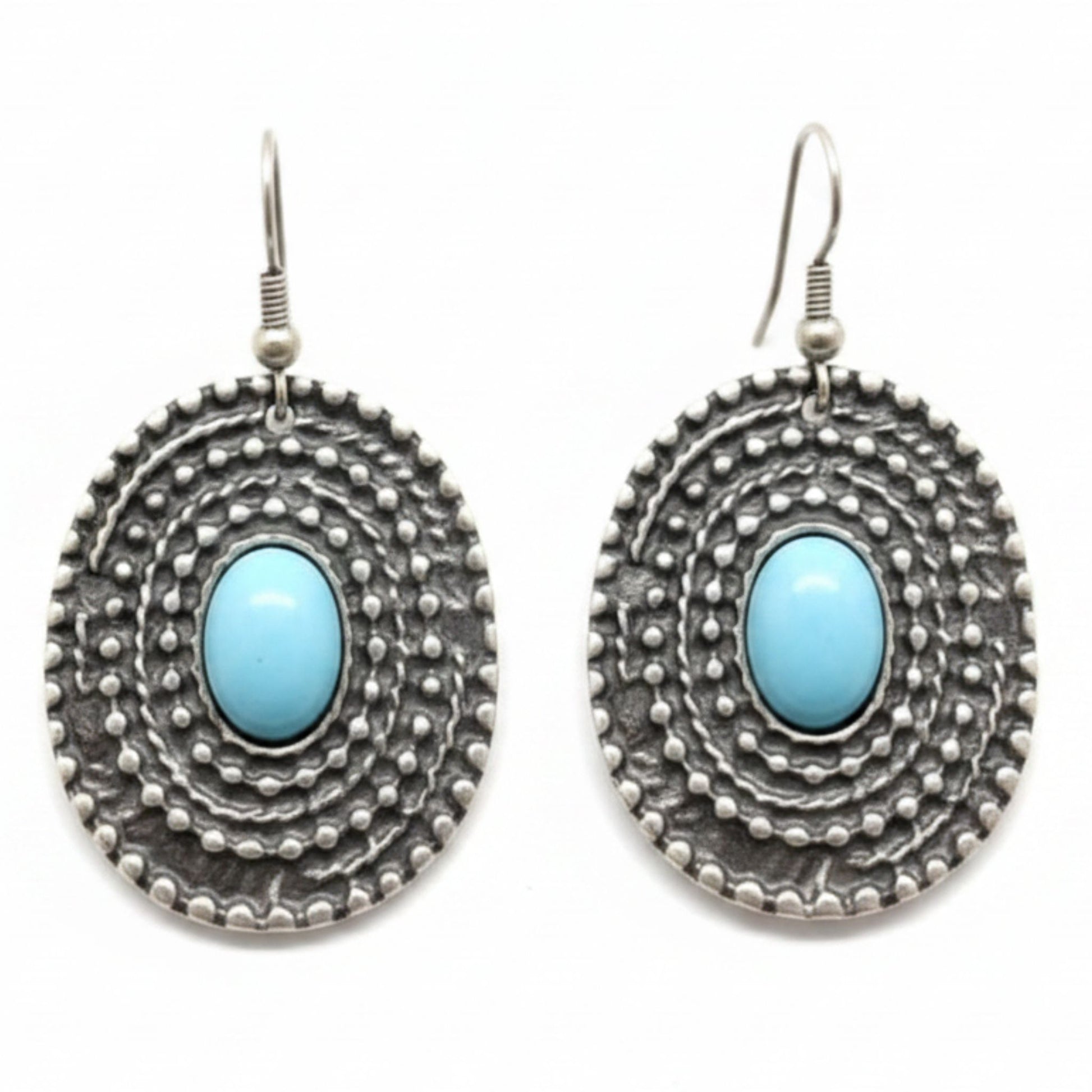 Pendientes Zamak hipoalergénico piedra color turquesa cierre gancho-hippie Joyería Osnor