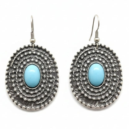 Pendientes Zamak hipoalergénico piedra color turquesa cierre gancho-hippie Joyería Osnor